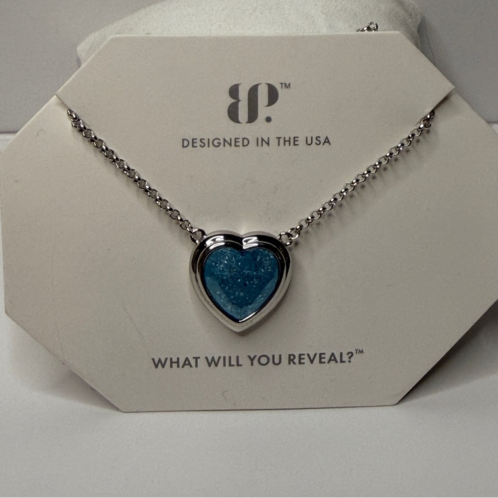 Bomb Party Rhodium Heart Necklace with Aquamarine Ice Stone